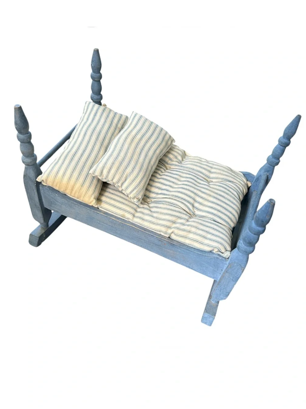 Vintage Blue Wooden Babydoll Rocking Cradle